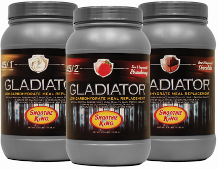 Smoothie King has 58 proprietary formulas, including Gladiator meal replacements.