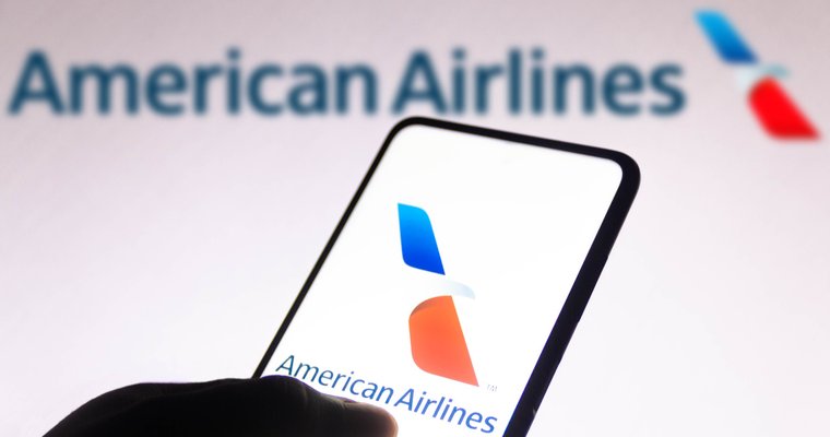 smartphone showing American Airlines app logo