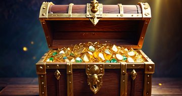 treasure chest in a cave with gold background