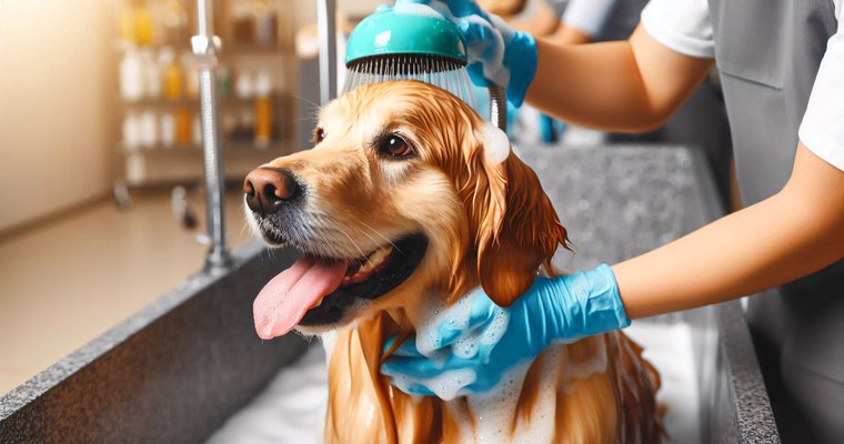 dog getting a bath