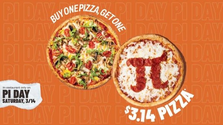 Blaze Pizza Pi Day promotional graphic showing artisanal pizzas