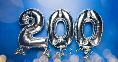 Celebratory balloons reading "200."