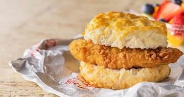 Chick-fil-A Chicken Biscuit on a wooden table