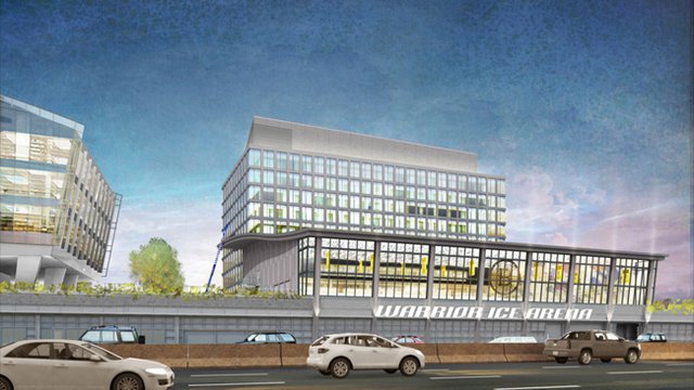 Decorative concrete brings hockey imagery to life at Bruins facility
