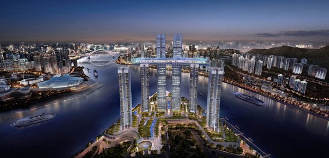 Horizontal skyscraper rising in China