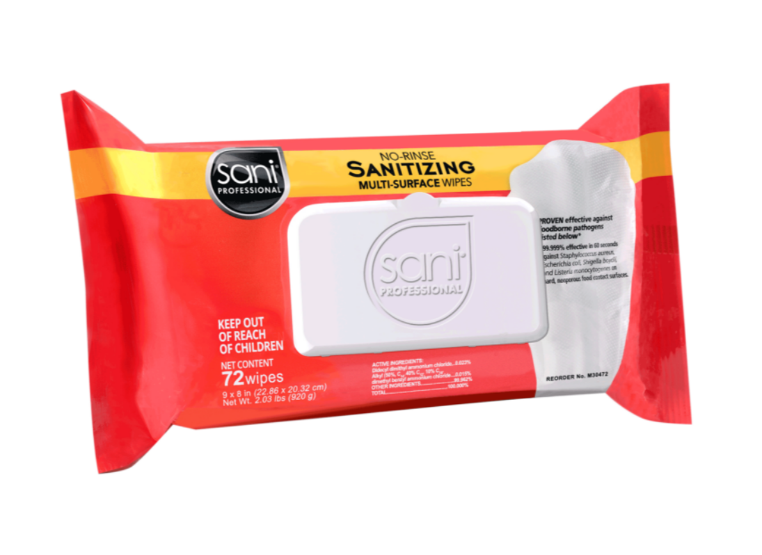 NoRinse Sanitizing MultiSurface Wipes Softpack Sani Professional